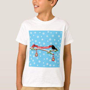 Camiseta Cute Blackbird Y Cardenal En Sucursal - MERRY XMAS