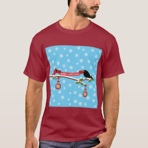 Camiseta Cute Blackbird Y Cardenal En Sucursal - MERRY XMAS