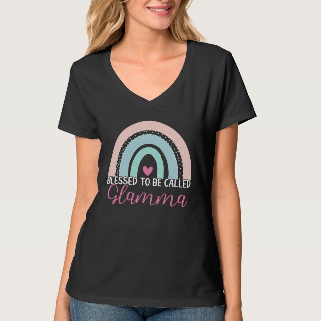 Camiseta Cute Blessed To Be Called Glamma Boho Rainbow Mom  (Anverso)