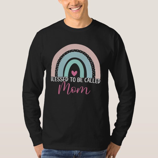 Camiseta Cute Blessed To Be Called Mom Boho Rainbow Mom Gra (Anverso)