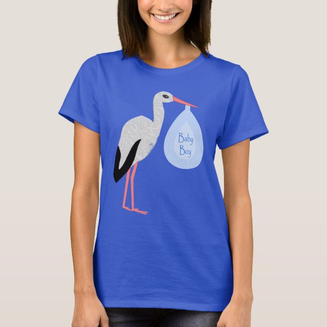 Camiseta Cute Blue Baby Boy Stork (Anverso)