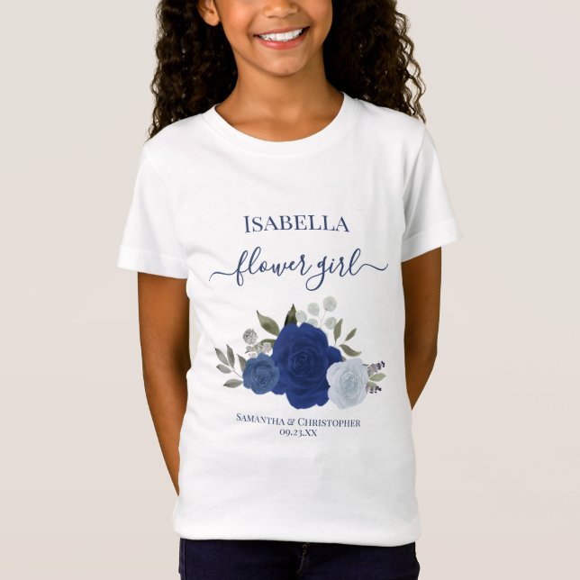 Camiseta Cute Blue Boho Chic Roses Flower Girl Gift Wedding (Anverso)
