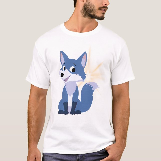 Camiseta Cute Blue Fox Cartoon with Sparkle (Anverso)