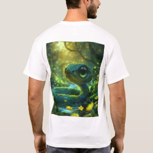 Camiseta Cute Blue Green Chibi Snake T-Shirt con grandes oj