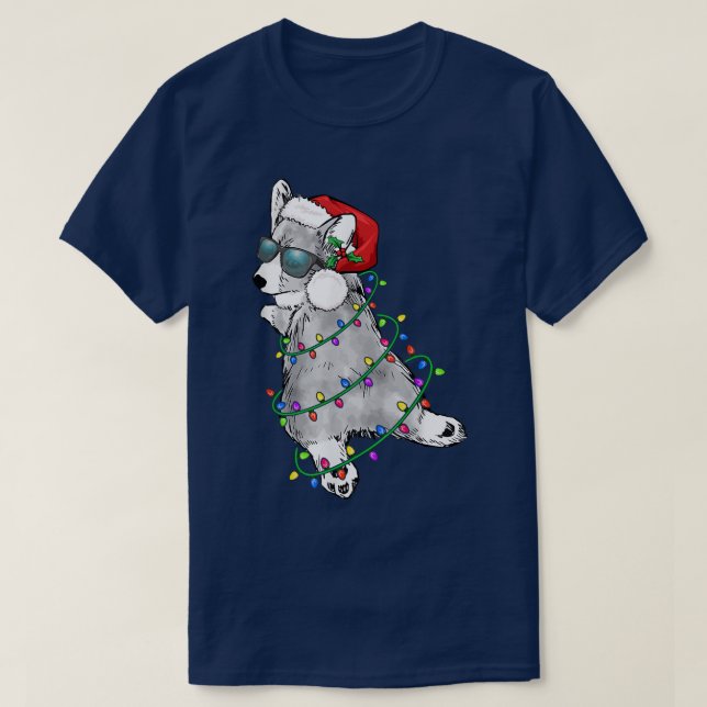 Camiseta Cute Blue Merle Cardigan Corgi Christmas Santa Hat (Diseño del anverso)