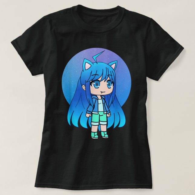 Camiseta Cute Blue Neko Girl | Kawaii Anime Chibi Art (Diseño del anverso)