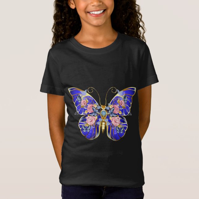 Camiseta Cute Blue Pink Gold Butterfly nombre floral cumple (Anverso)