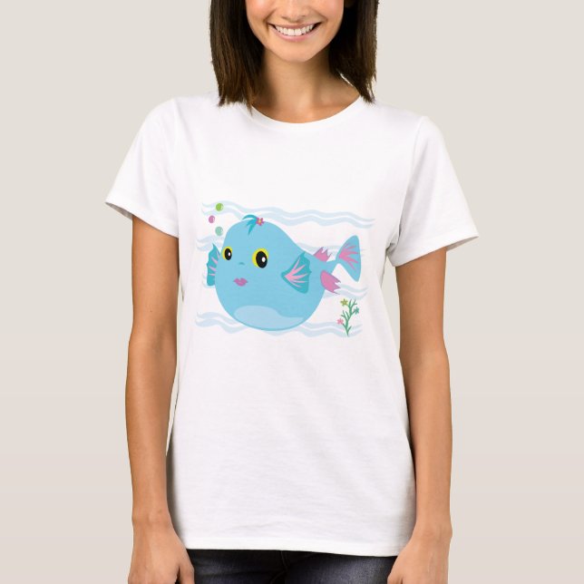 Camiseta Cute Blue Tropical Fish Pink Fins (Anverso)