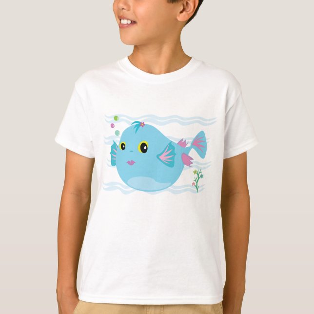 Camiseta Cute Blue Tropical Fish Pink Fins (Anverso)