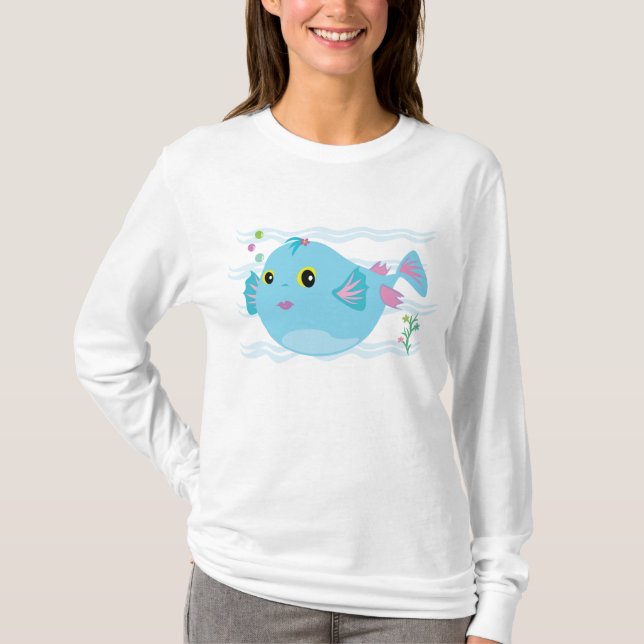 Camiseta Cute Blue Tropical Fish Pink Fins (Anverso)