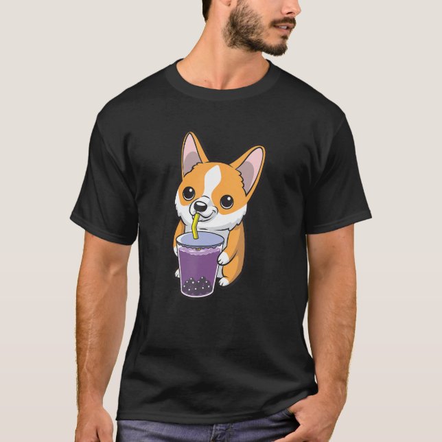 Camiseta Cute Boba Corgi Perro Burbuja Té de leche (Anverso)