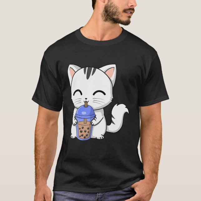 Camiseta Cute Boba Kitty Cat Bubble Pearl Tea Kawaii (Anverso)