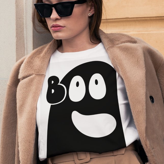 Camiseta Cute Boo Ghost Halloween Tema blanco negro (Subido por el creador)