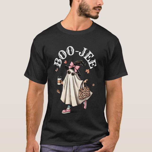 Camiseta Cute Boo JEE Ghost Halloween Leopard Ghost Coffee  (Anverso)
