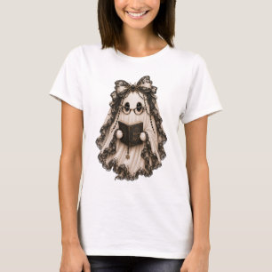 Camiseta Cute Book Lover Ghost Halloween T-Shirt Gótico