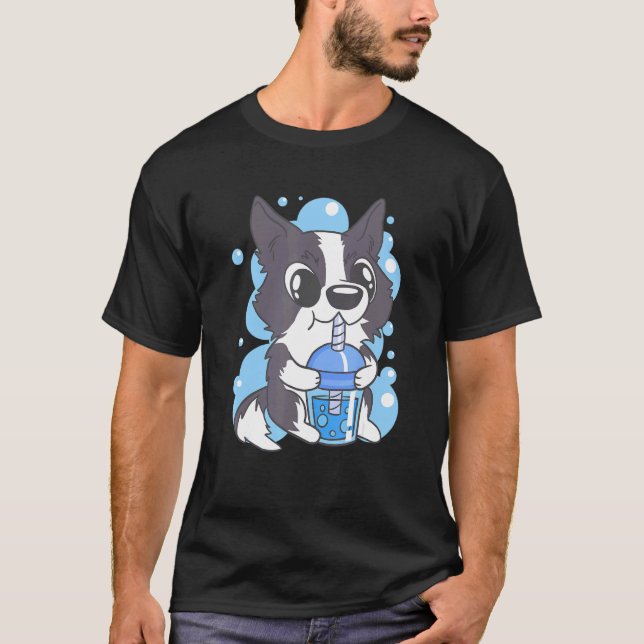 Camiseta Cute Border Collie Dog Bubble Tea Graphic Dog (Anverso)