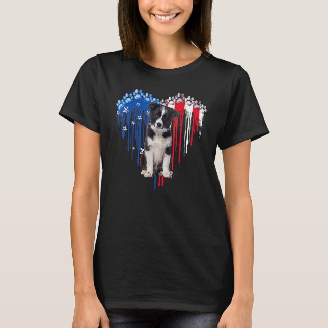 Camiseta Cute Border Collie Dog Usa Heart America 4 Of Ju (Anverso)