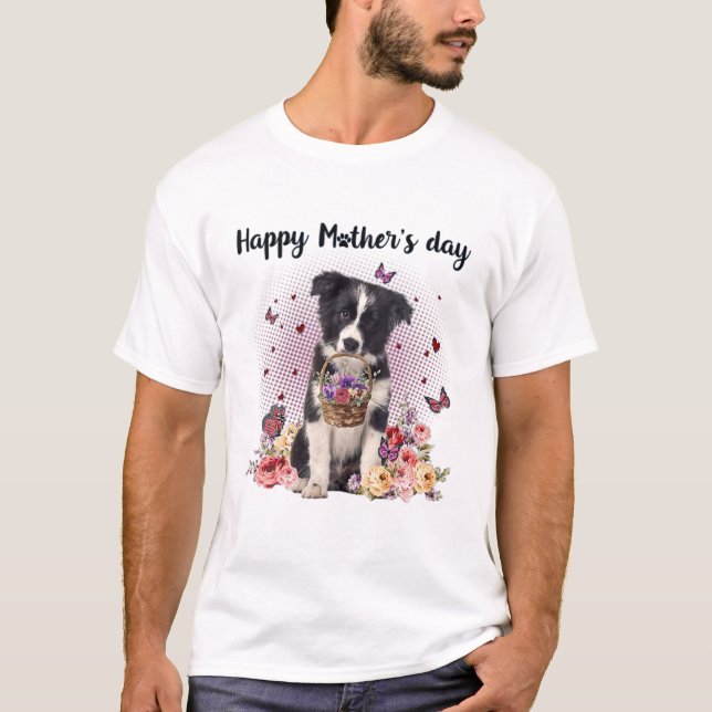Camiseta Cute Border Collie Mom Flower Feliz Día de la Madr (Anverso)
