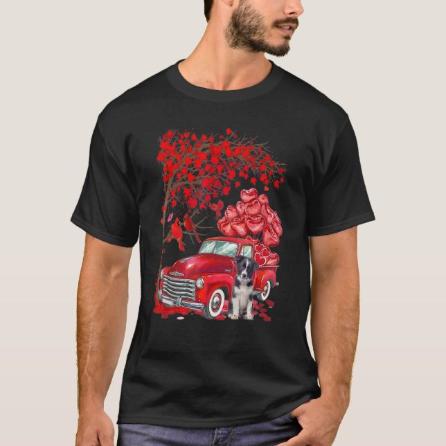 Camiseta Cute Border Collie Truck Valentine Love Tree Dogs (Anverso)