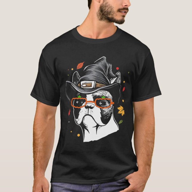 Camiseta Cute Boston Terrier With Witch Hat Halloween Costu (Anverso)