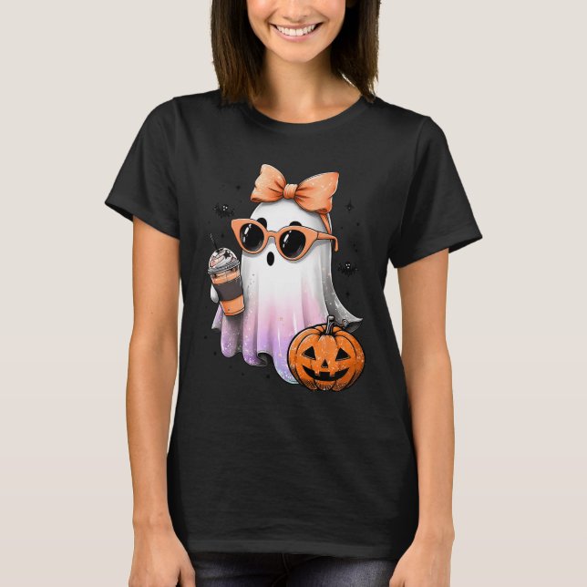 Camiseta Cute Bougie Ghost Café Calabaza Spooky Hal de temp (Anverso)