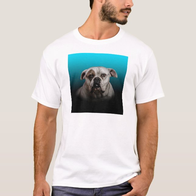 Camiseta Cute Boxer Dog con fondo de degradado negro azul (Anverso)