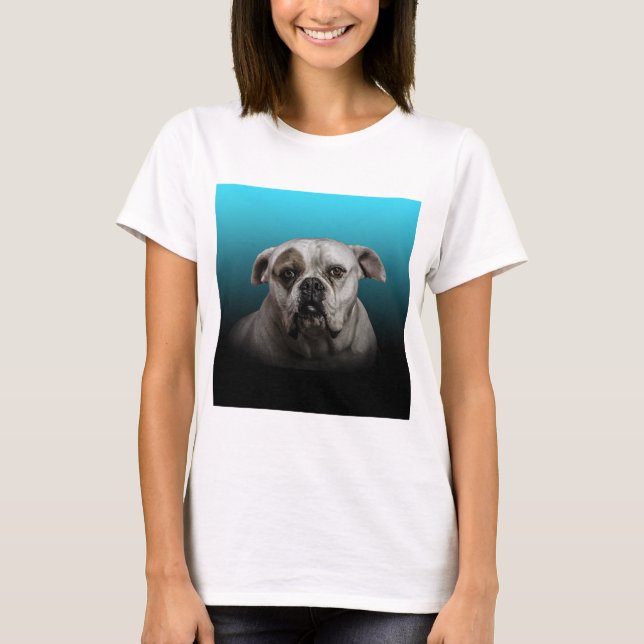 Camiseta Cute Boxer Dog con fondo de degradado negro azul (Anverso)