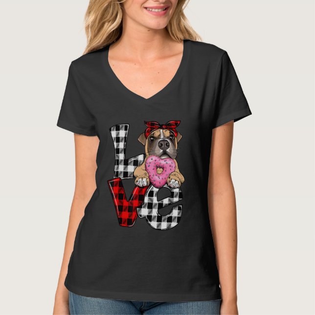 Camiseta Cute Boxer Dog Lover Heart Plaid Día de San Valent (Anverso)
