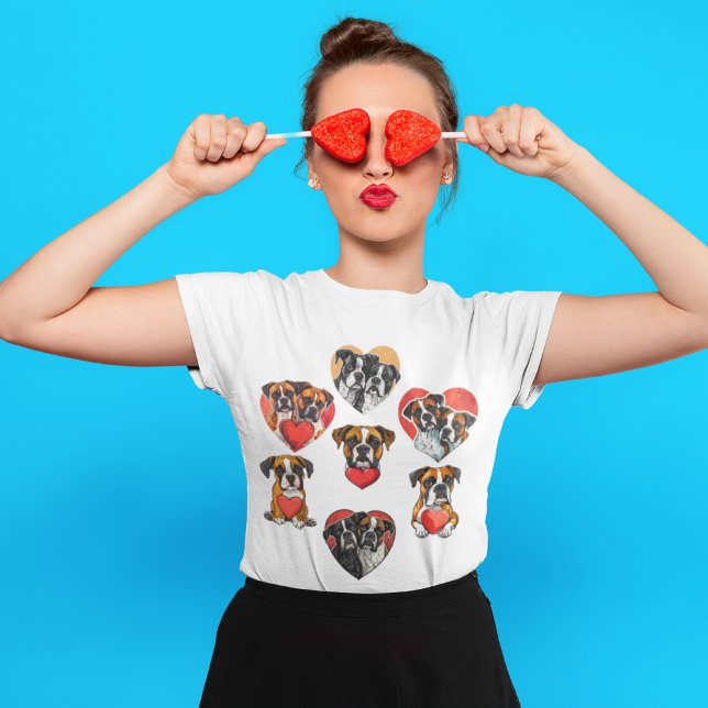 Camiseta Cute Boxer Dog Valentine Watercolor mujeres (Cute Boxer Dog Valentine Watercolor womens T-Shirt)