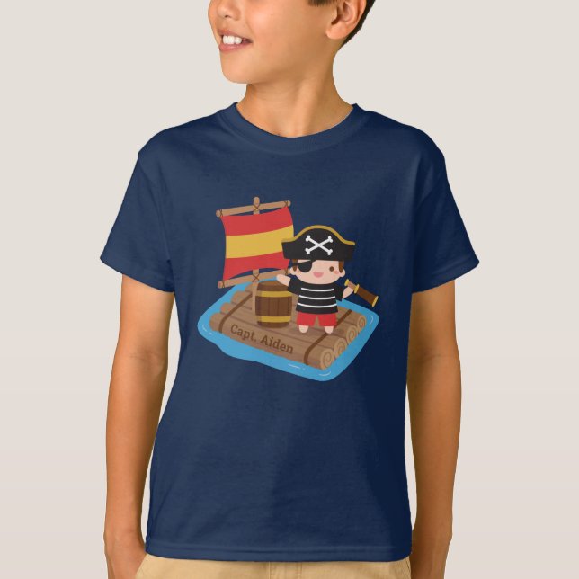 Camiseta Cute Boy Pirate Adventure Raft Kids Personalizado (Anverso)