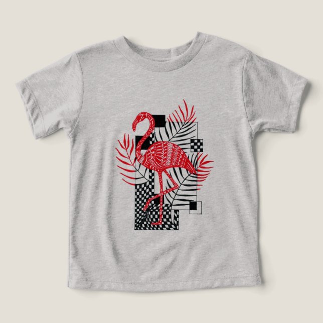 Camiseta Cute Boy Rojo Flamingo Print (Diseño delantero )