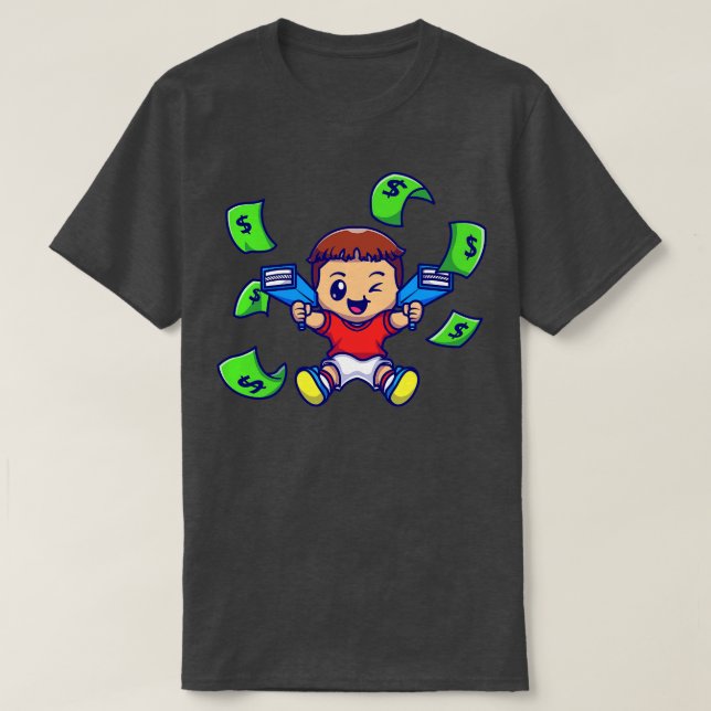 Camiseta Cute Boy With Money Gun Cartoon (Diseño del anverso)
