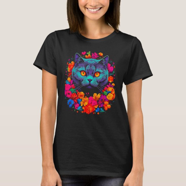 Camiseta Cute British Shorthair Cat Flowers (Anverso)