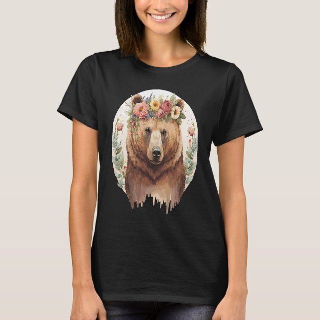 Camiseta Cute Brown Bear Grizzly Flower Crown Animal (Anverso)