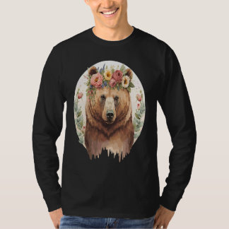 Camiseta Cute Brown Bear Grizzly Flower Crown Animal
