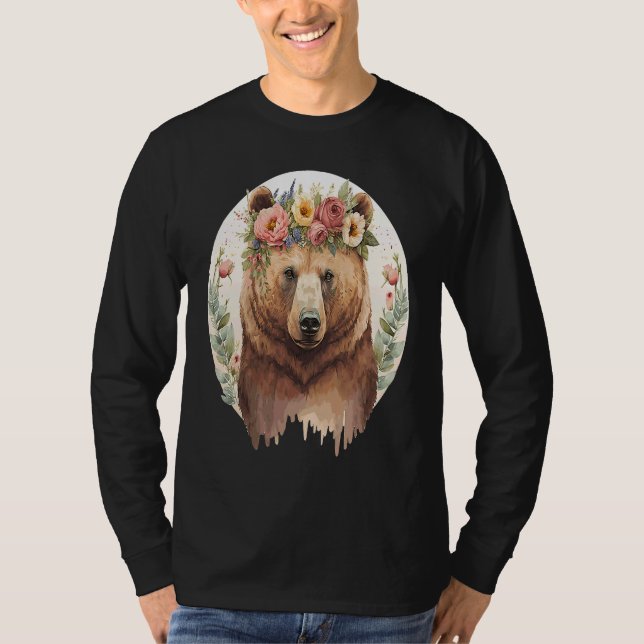 Camiseta Cute Brown Bear Grizzly Flower Crown Animal (Anverso)