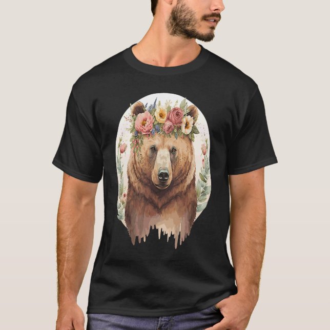 Camiseta Cute Brown Bear Grizzly Flower Crown Animal (Anverso)