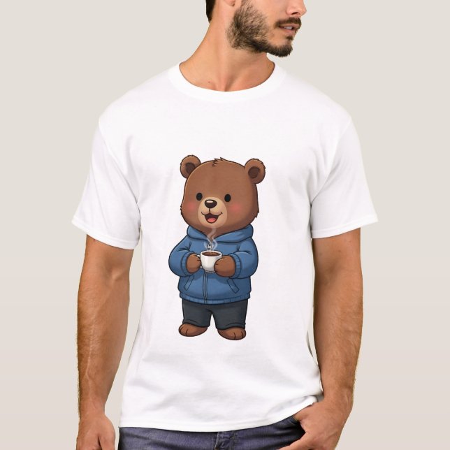 Camiseta Cute Brown Bear Wearing Blue Hoodie (Anverso)