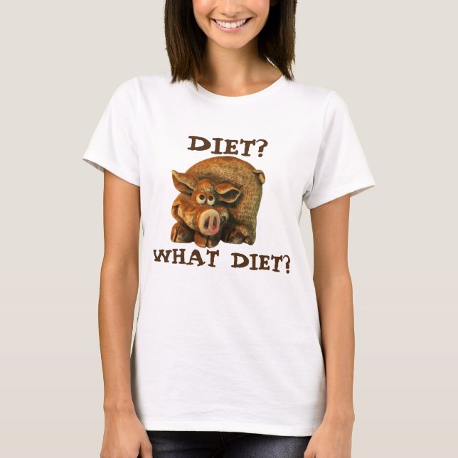 Camiseta Cute Brown Pig Dice "Dieta" (Anverso)