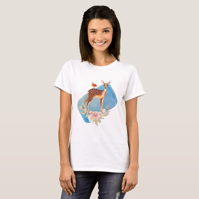 Camiseta Cute Brown Watercolor Deer Rustic Elegance (Anverso completo)