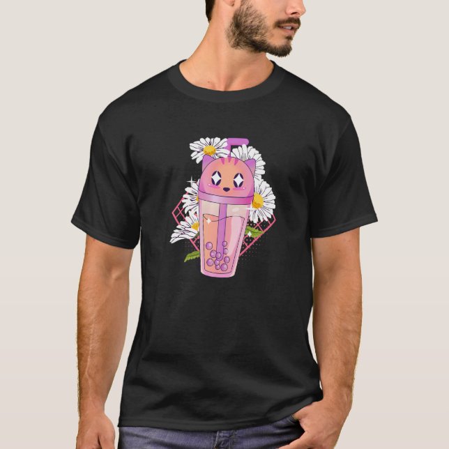 Camiseta Cute Bubble Tea Cat Pearl Milk Tea Boba Premium (Anverso)