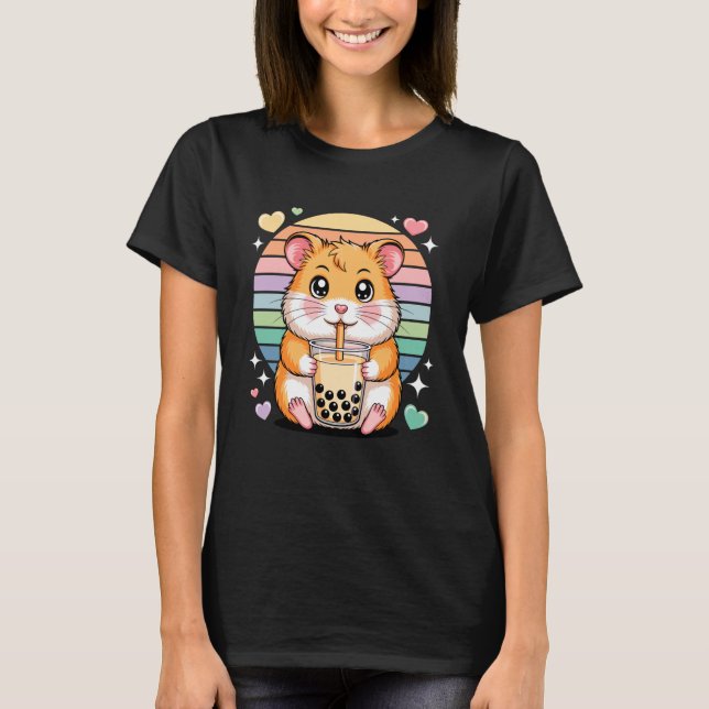 Camiseta Cute Bubble Tea Hamster Kawaii Pastel Rainbow Love (Anverso)