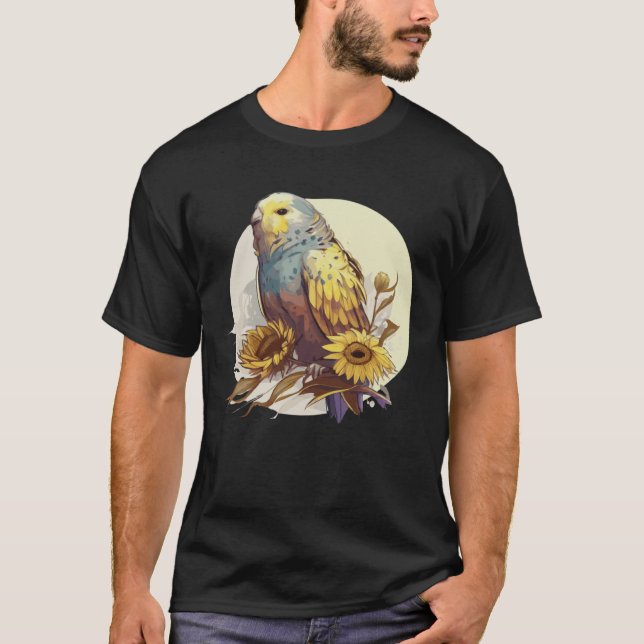 Camiseta Cute Budgie Parakeet Sunflower Watercolor Bird (Anverso)