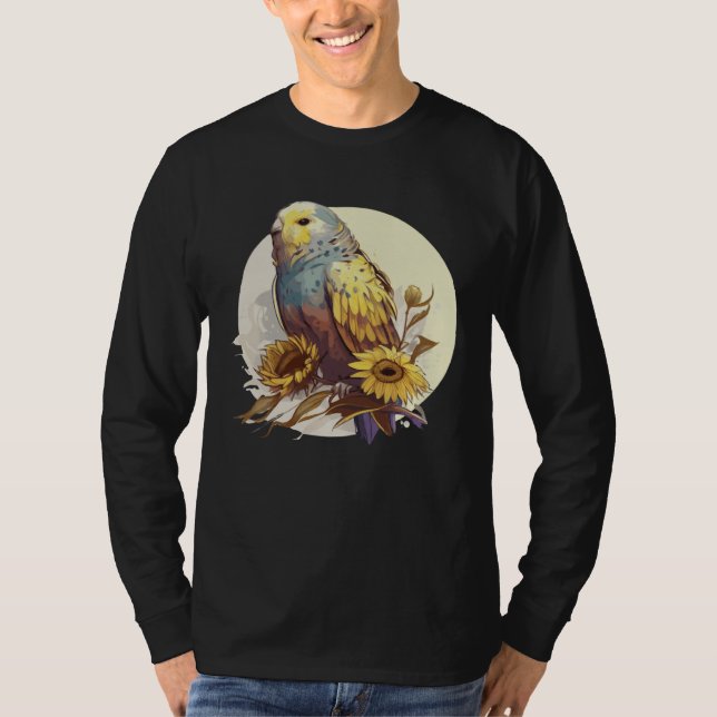 Camiseta Cute Budgie Parakeet Sunflower Watercolor Bird (Anverso)