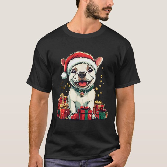 Camiseta Cute Bull Terrier Santa Hat Funny Navidades Xmas D (Anverso)
