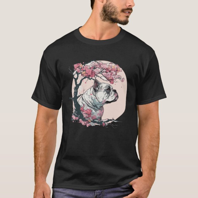 Camiseta Cute Bulldog Cherry Blossom Dog Breed Japanese Wat (Anverso)