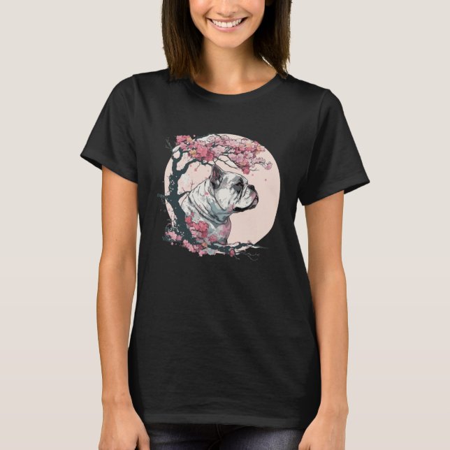 Camiseta Cute Bulldog Cherry Blossom Dog Breed Japanese Wat (Anverso)