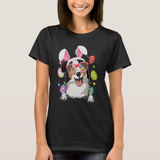 Camiseta Cute Bunny Australian Shepherd Dog Face Easter Egg (Anverso)