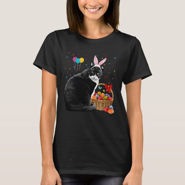 Camiseta Cute Bunny Cat With Easter Egg Basket Happy Easter (Anverso)