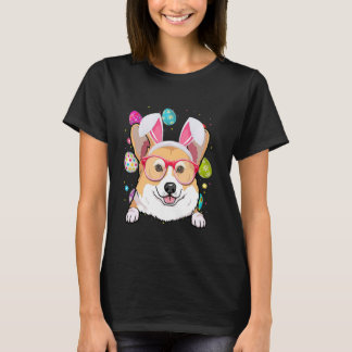 Camiseta Cute Bunny Corgi Dog Face Easter Eggs Easter Day